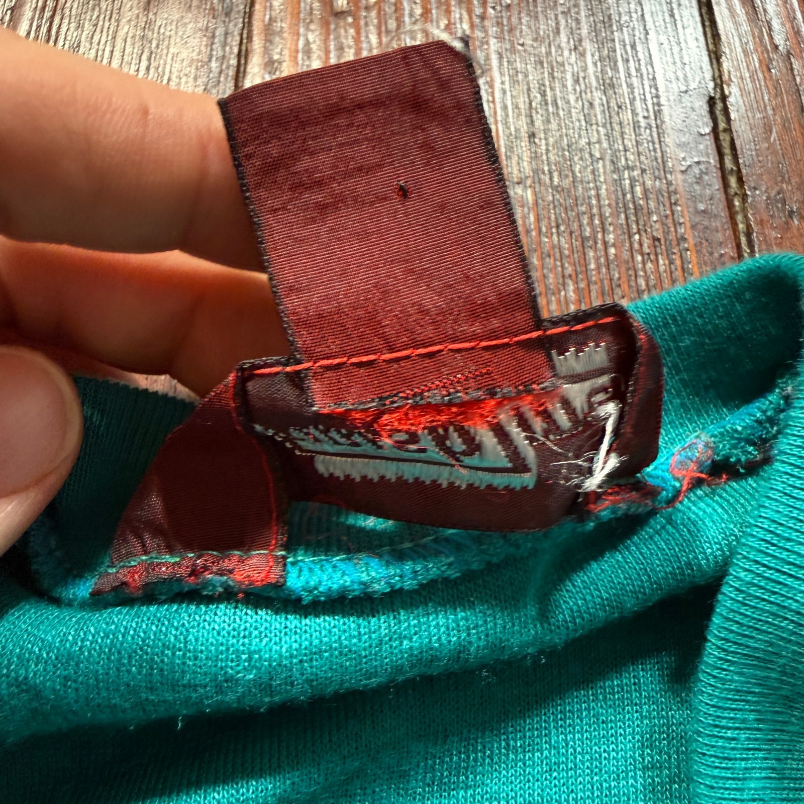 Vintage 80s Finish Line Velour Shirt Mens S Teal Green Striped V Neck — image 4 of 8